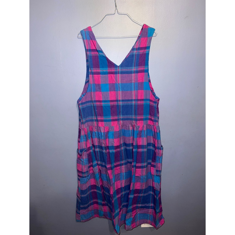 Vintage Unbranded Handmade Women's Jumper Dress‎ Pink Blue Plaid Country No Tags
